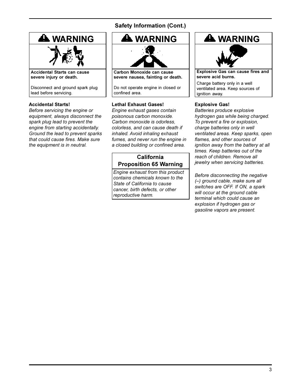 Warning | Kohler K582 User Manual | Page 3 / 17