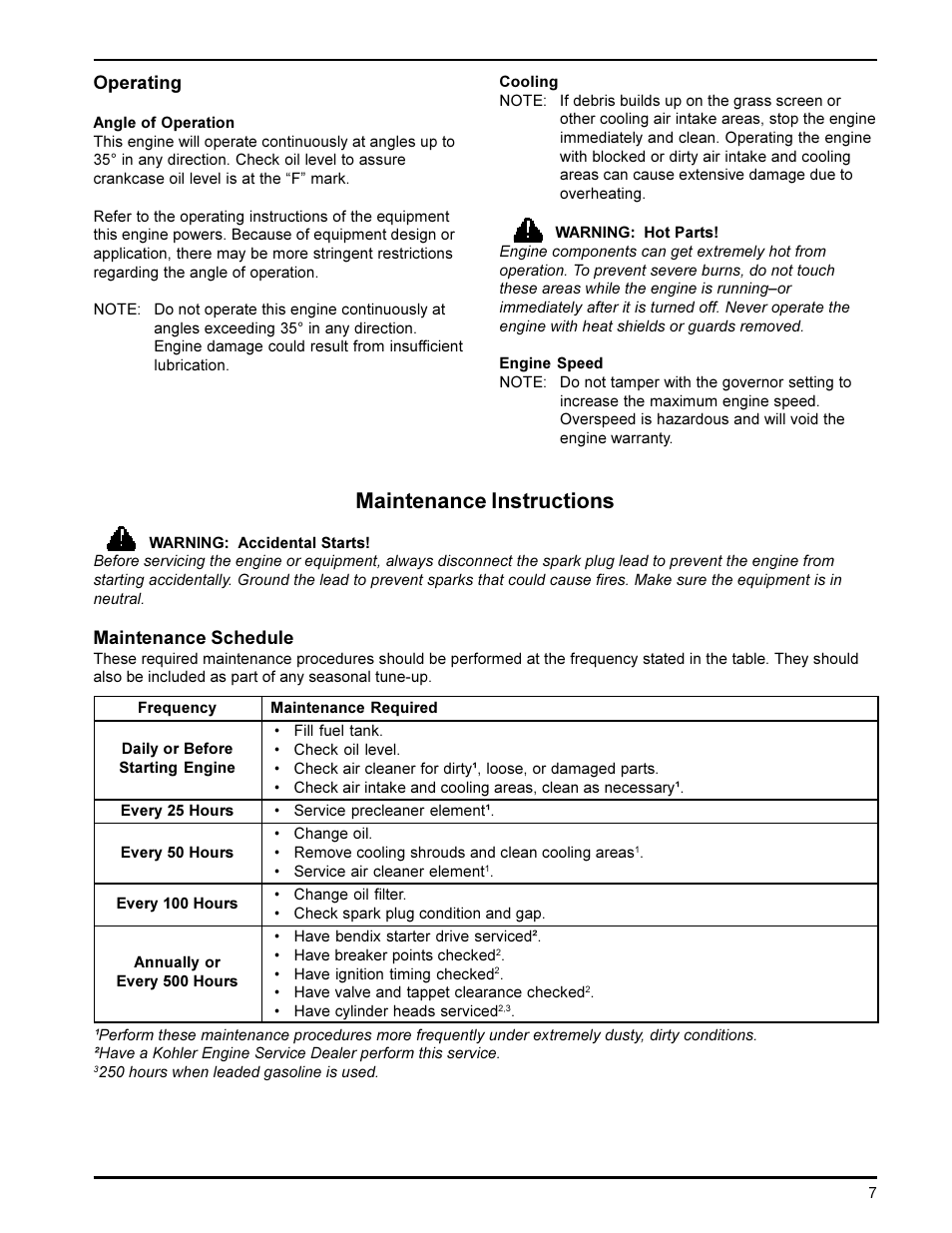 Maintenance instructions | Kohler K582 User Manual | Page 7 / 17