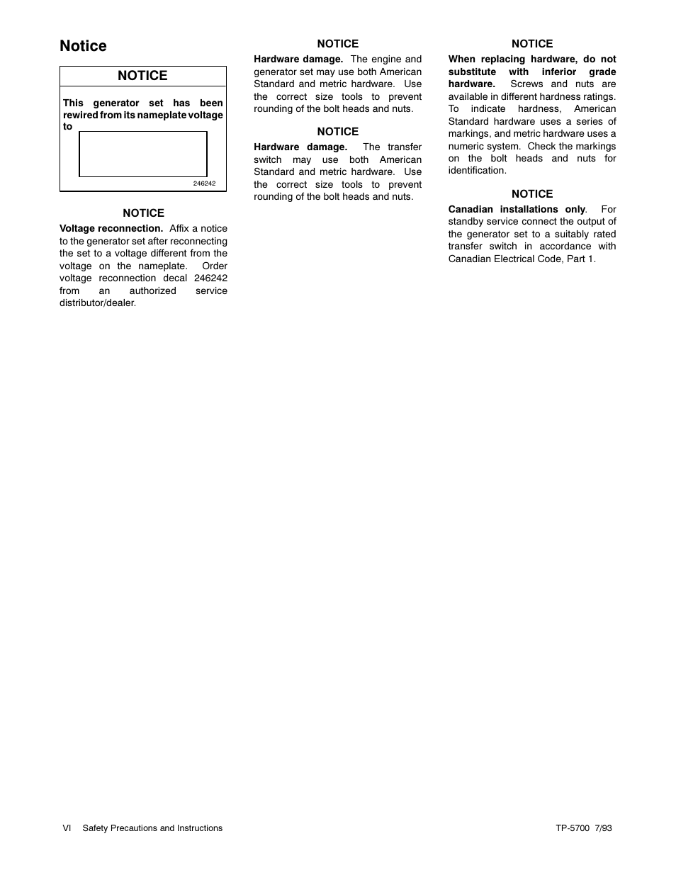 Notice | Kohler Generator Sets 20--2800 kW User Manual | Page 10 / 56