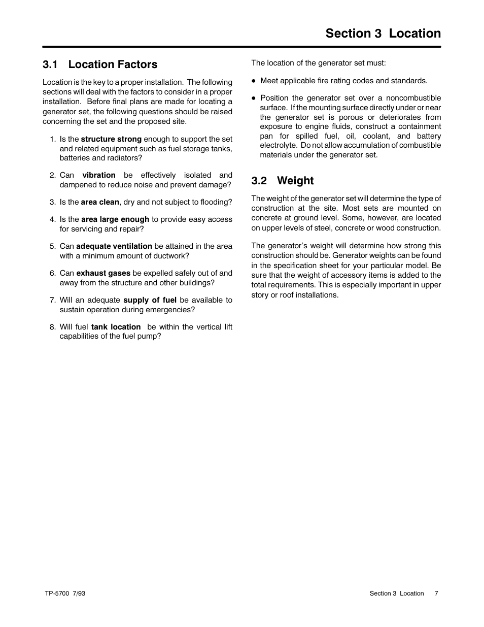 1 location factors, 2 weight | Kohler Generator Sets 20--2800 kW User Manual | Page 19 / 56