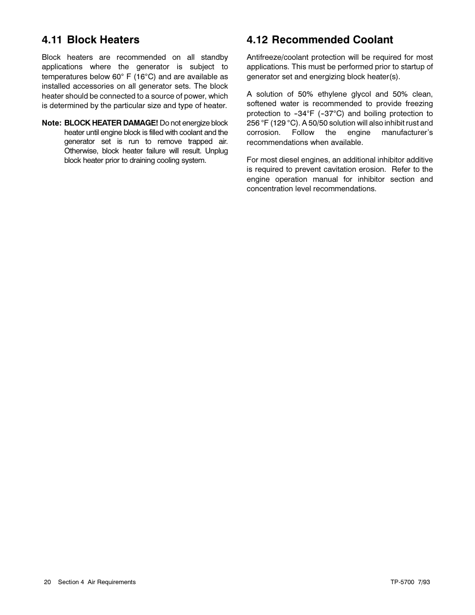 11 block heaters, 12 recommended coolant | Kohler Generator Sets 20--2800 kW User Manual | Page 32 / 56