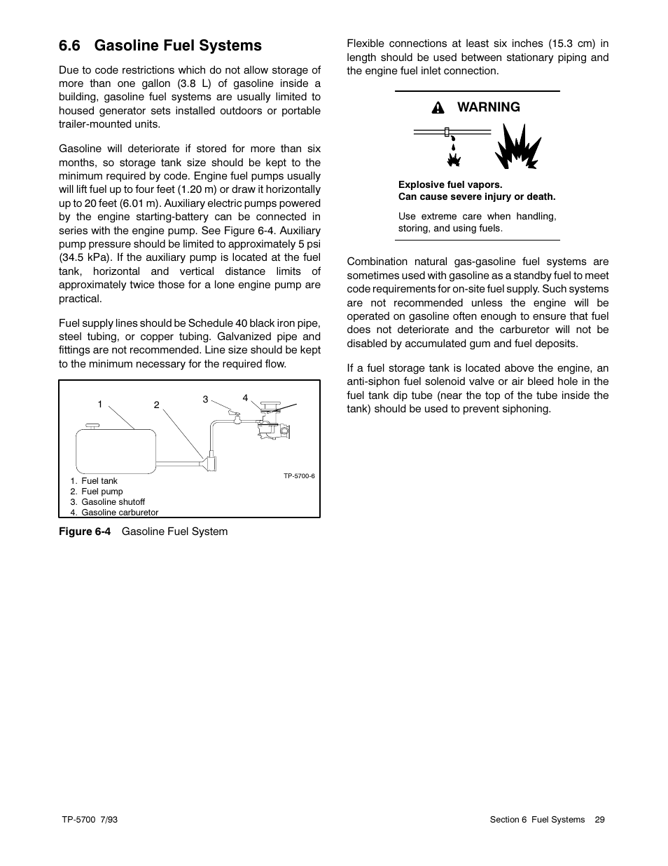 6 gasoline fuel systems, Warning | Kohler Generator Sets 20--2800 kW User Manual | Page 41 / 56