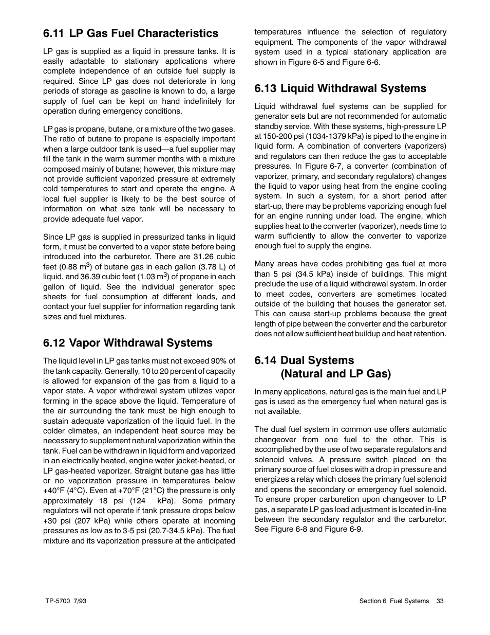 11 lp gas fuel characteristics, 12 vapor withdrawal systems, 13 liquid withdrawal systems | 14 dual systems (natural and lp gas) | Kohler Generator Sets 20--2800 kW User Manual | Page 45 / 56