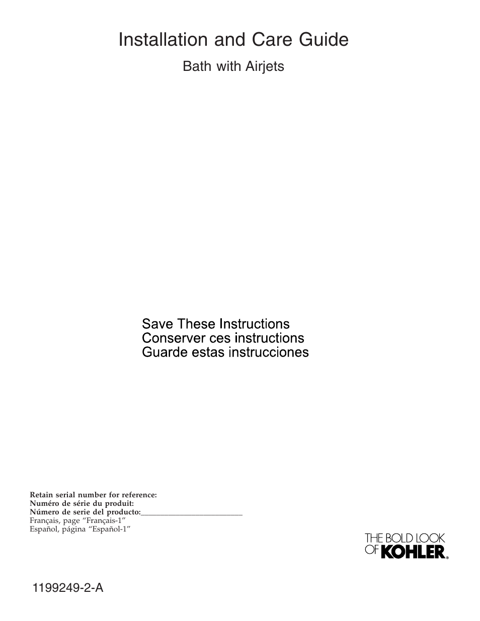 Kohler Bath with Airjets 1199249-2-A User Manual | 64 pages