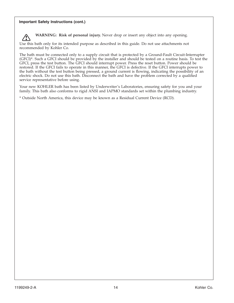 Kohler Bath with Airjets 1199249-2-A User Manual | Page 14 / 64