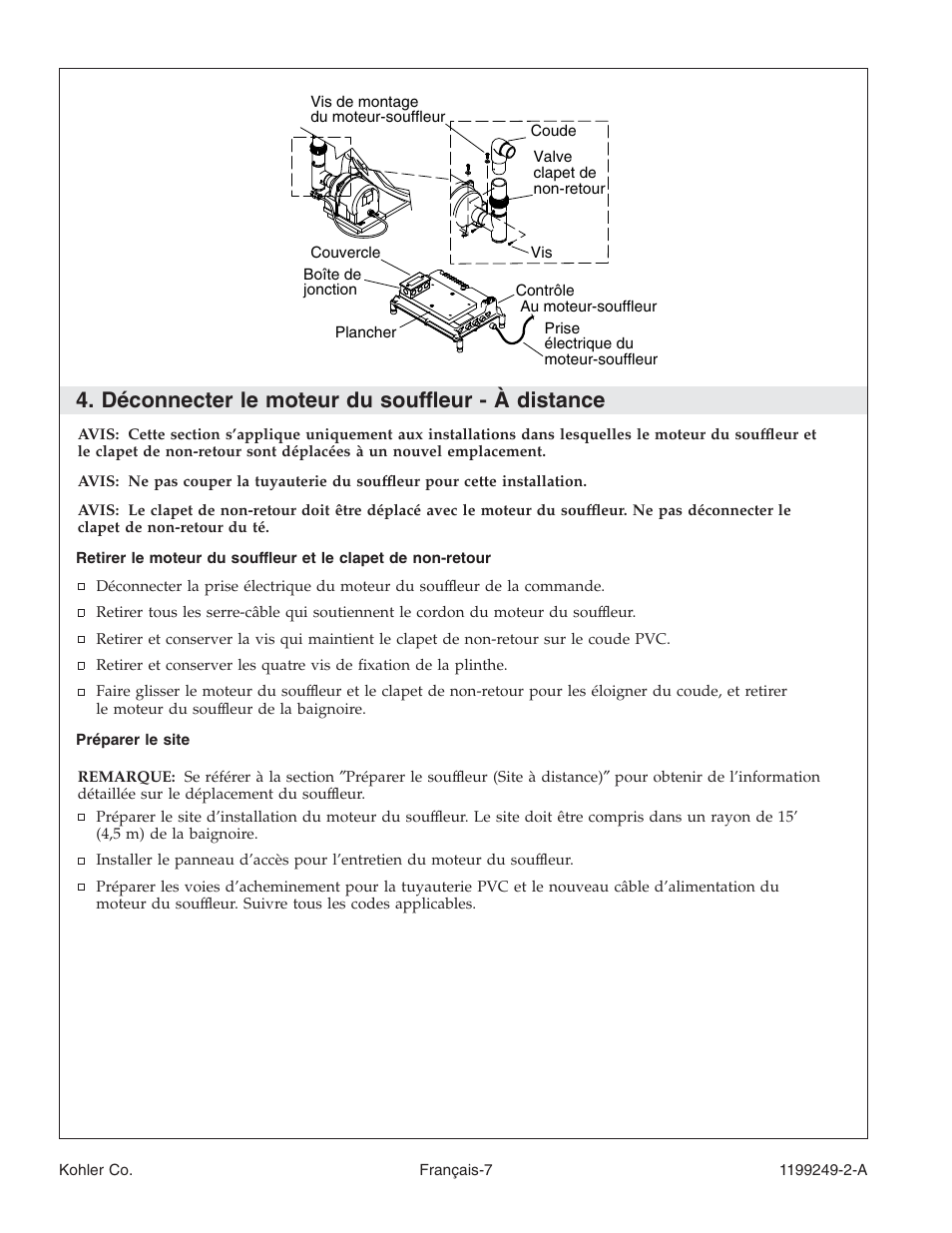 Déconnecter le moteur du souffleur - à distance | Kohler Bath with Airjets 1199249-2-A User Manual | Page 27 / 64
