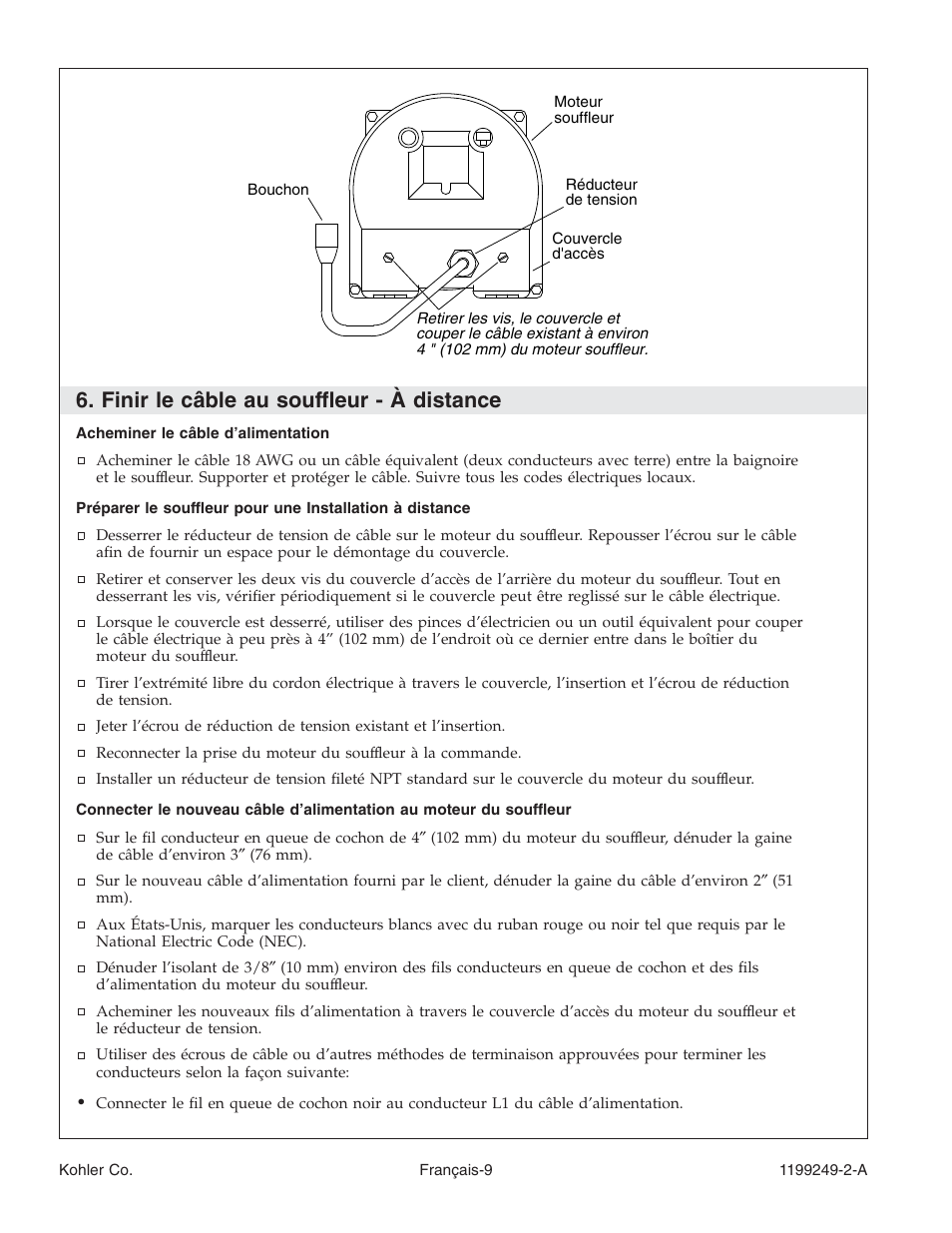 Finir le câble au souffleur - à distance | Kohler Bath with Airjets 1199249-2-A User Manual | Page 29 / 64