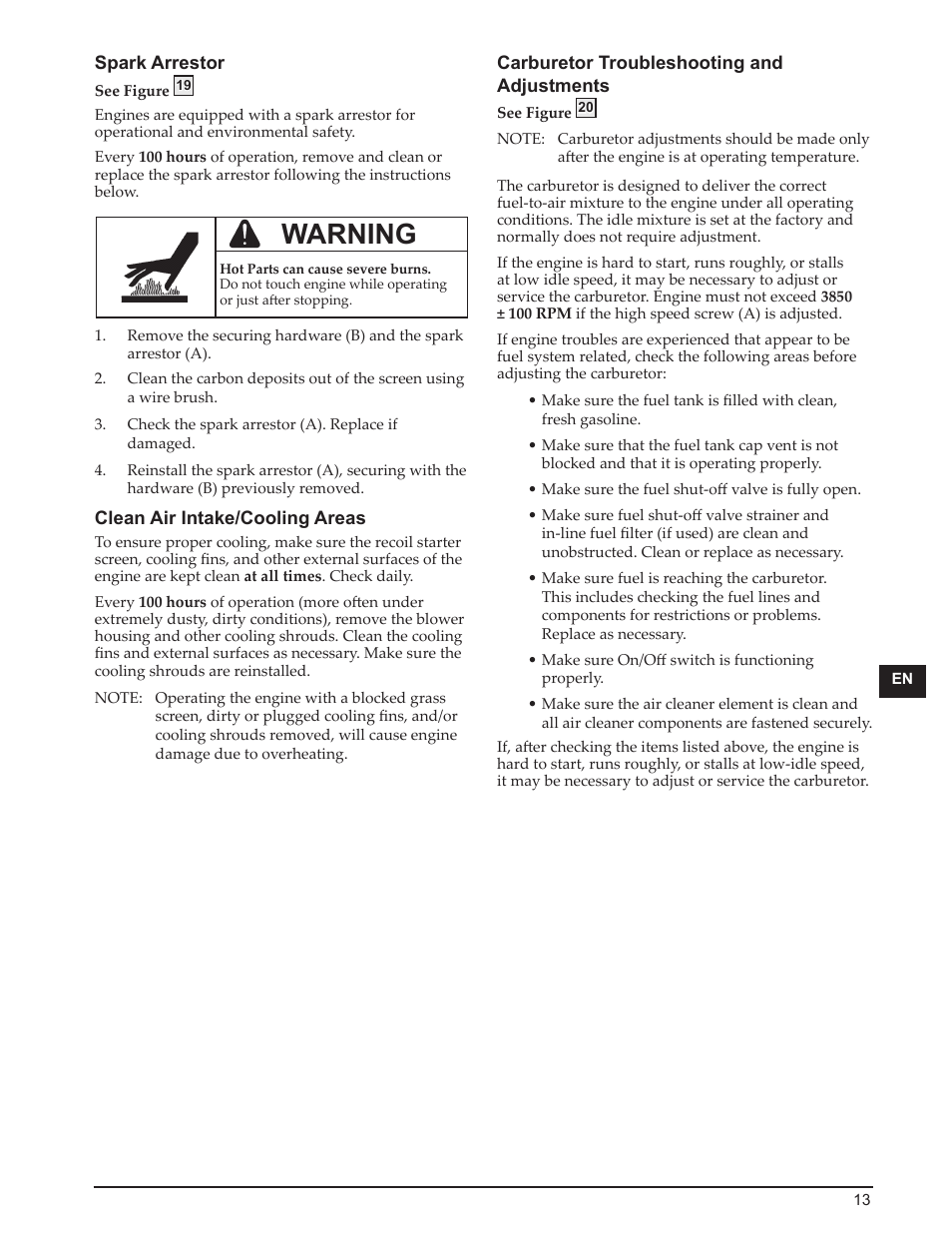 Warning | Kohler Courage SH265 User Manual | Page 13 / 18