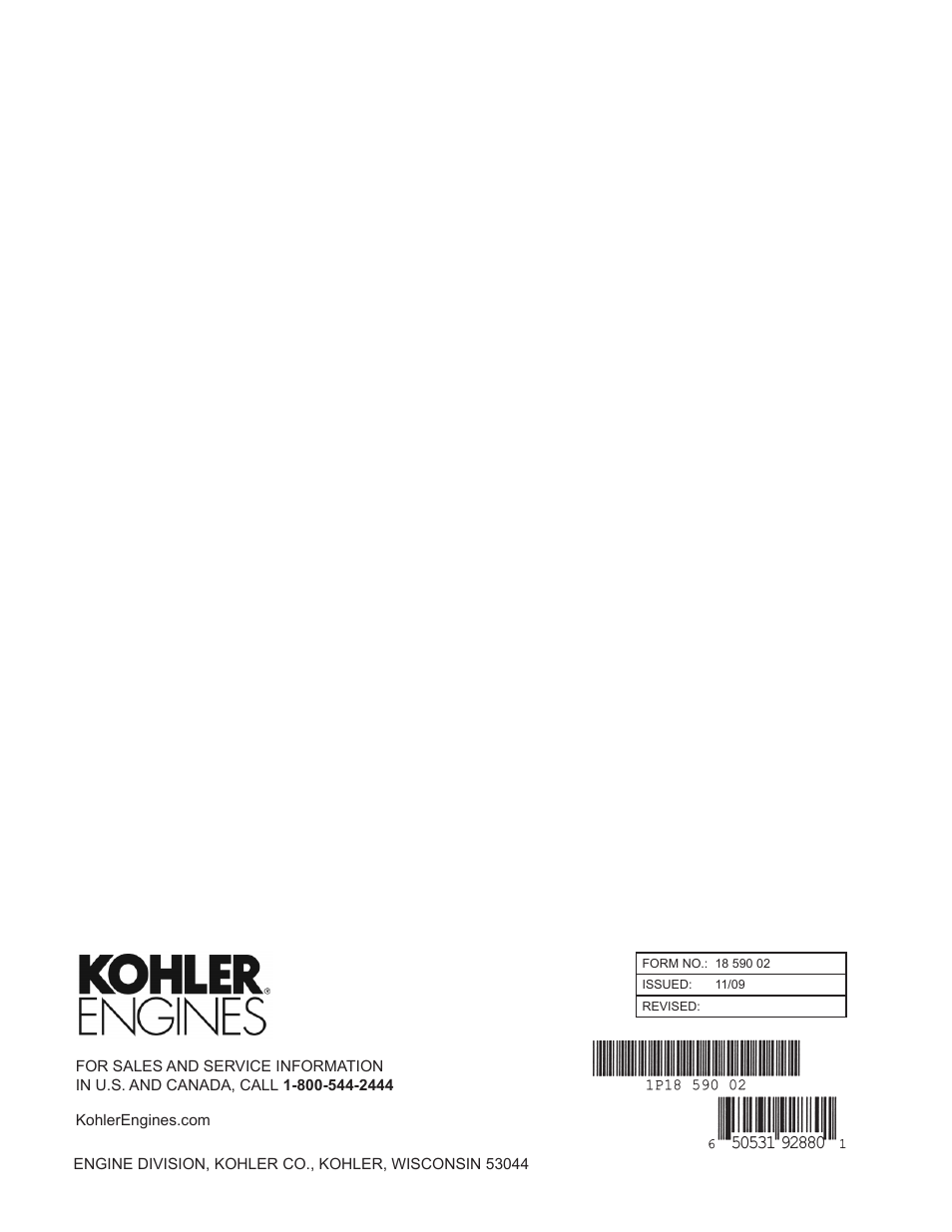 Kohler Courage SH265 User Manual | Page 18 / 18