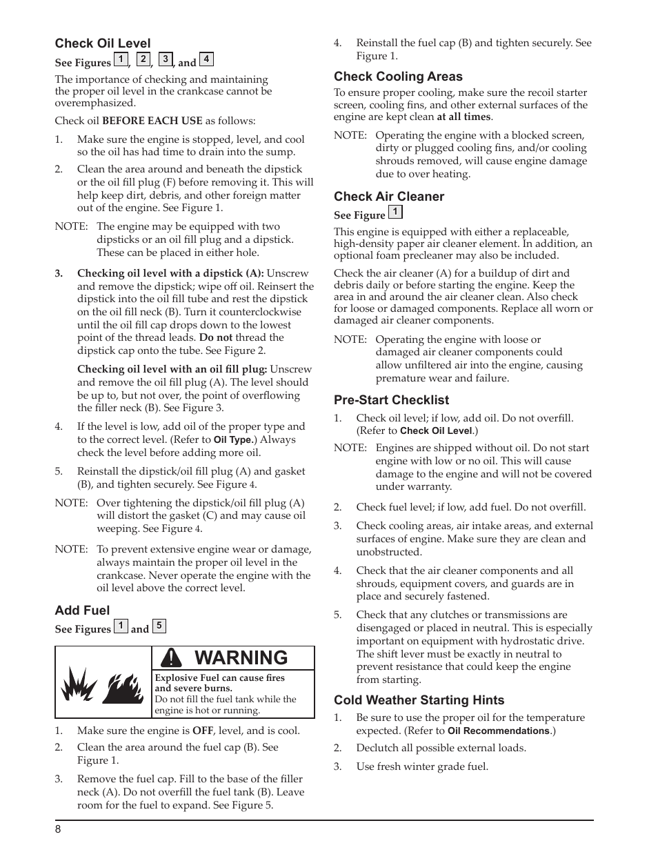 Warning | Kohler Courage SH265 User Manual | Page 8 / 18