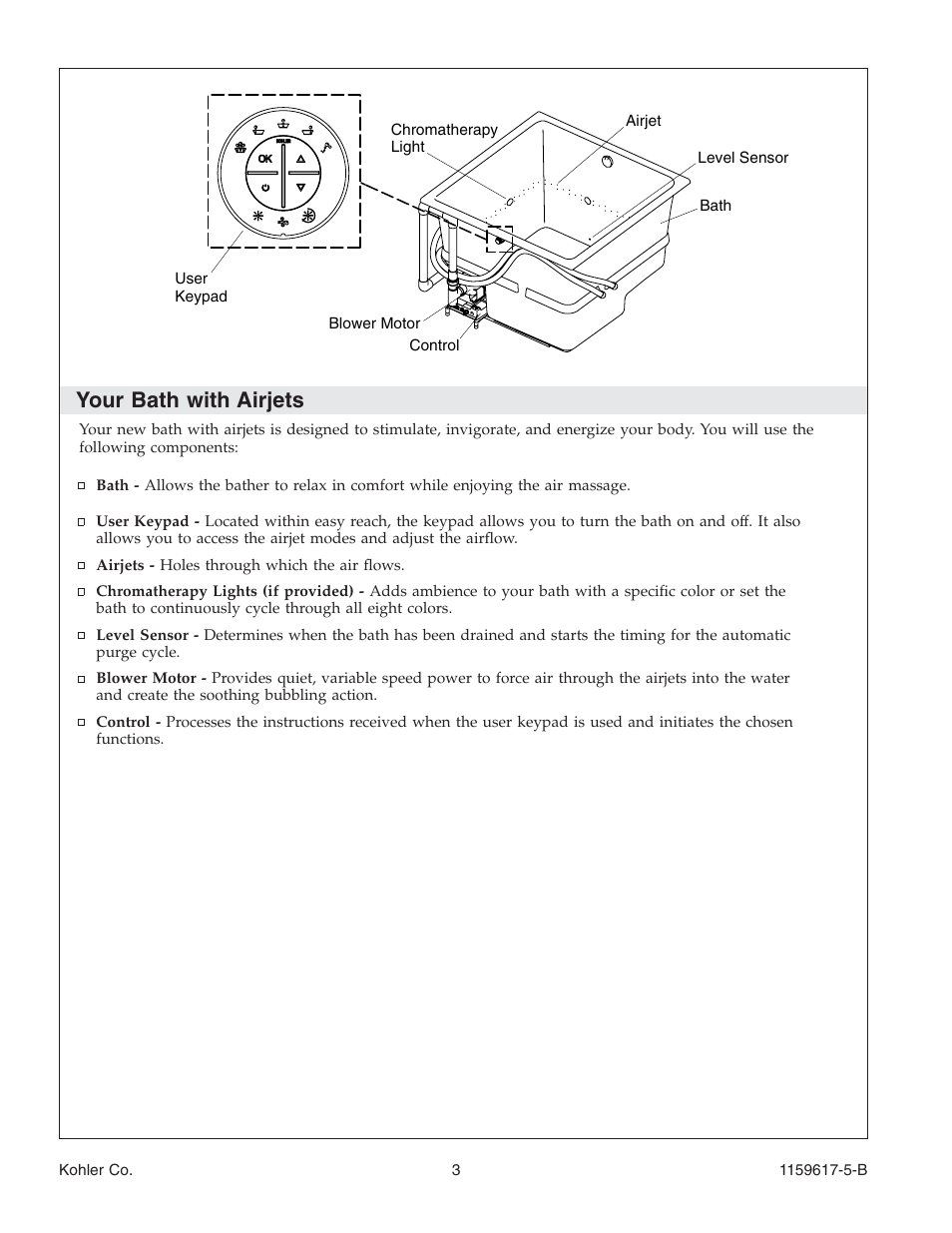 Your bath with airjets | Kohler Bath With Airjets K-1969 User Manual | Page 3 / 44