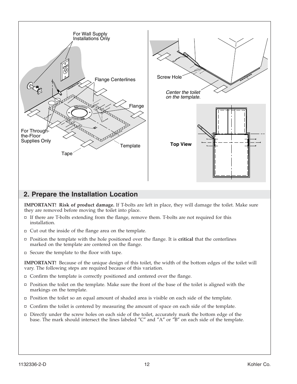 Prepare the installation location | Kohler Toilet K-3900 User Manual | Page 12 / 68