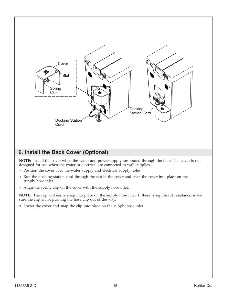 Install the back cover (optional) | Kohler Toilet K-3900 User Manual | Page 18 / 68