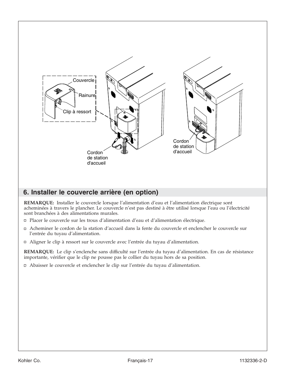 Installer le couvercle arrière (en option) | Kohler Toilet K-3900 User Manual | Page 39 / 68