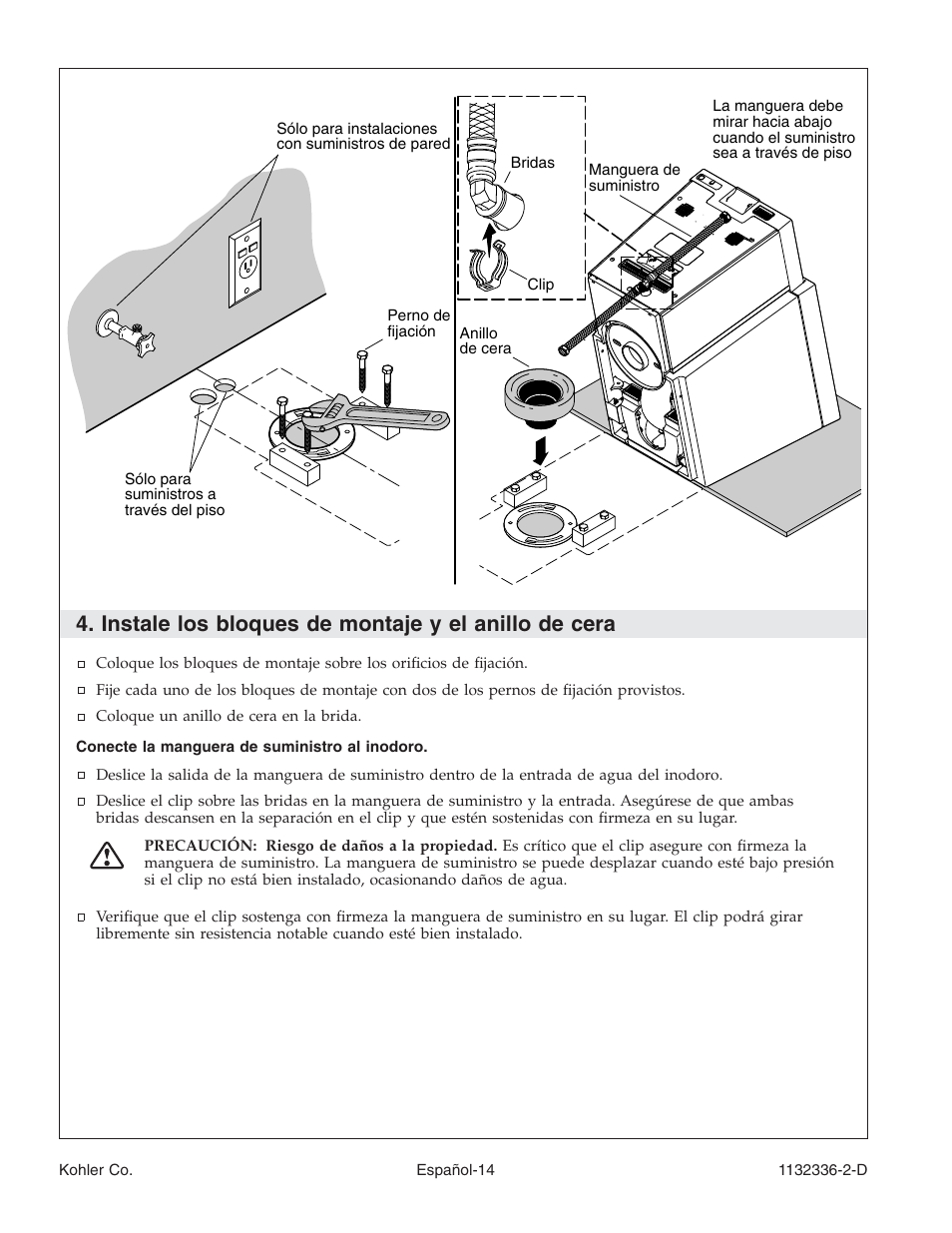 Instale los bloques de montaje y el anillo de cera | Kohler Toilet K-3900 User Manual | Page 57 / 68