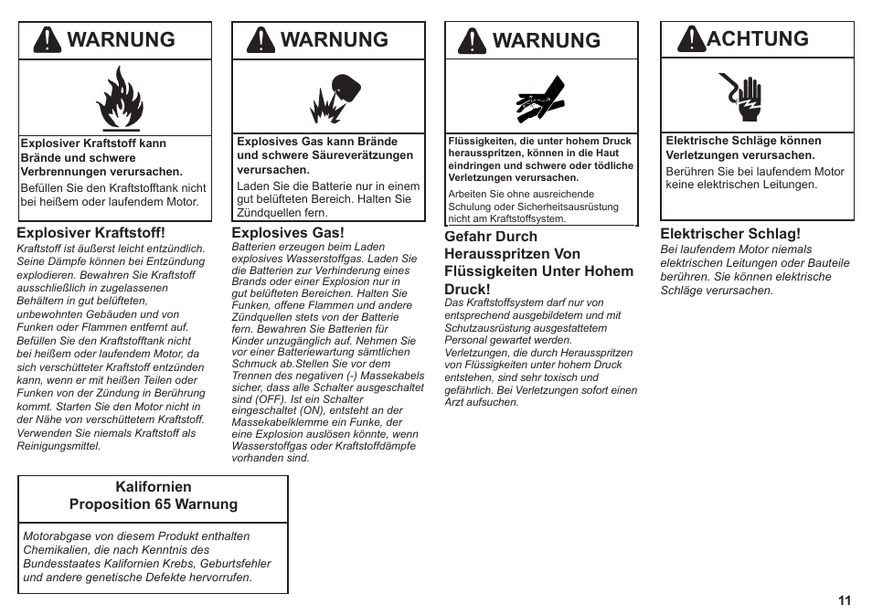 Achtung, Warnung | Kohler KD425-2 User Manual | Page 11 / 136