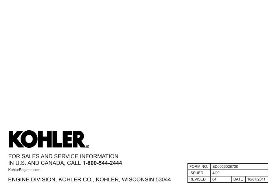 Kohler KD425-2 User Manual | Page 136 / 136