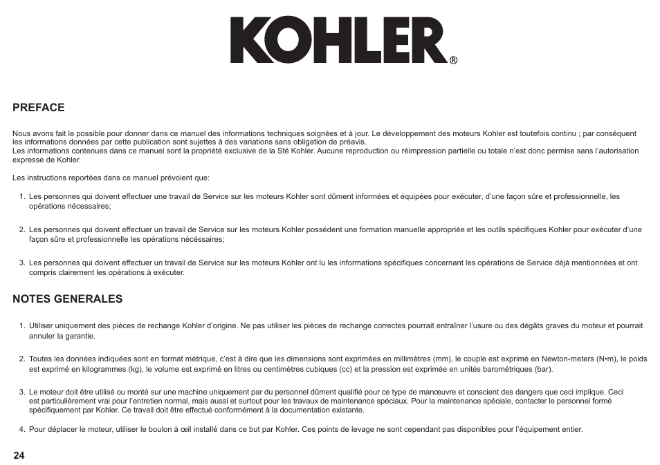 Preface | Kohler KD425-2 User Manual | Page 24 / 136