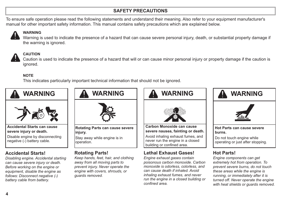 Warning | Kohler KD425-2 User Manual | Page 4 / 136