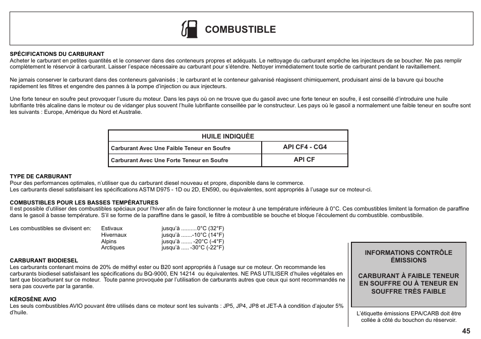 Combustible | Kohler KD425-2 User Manual | Page 45 / 136