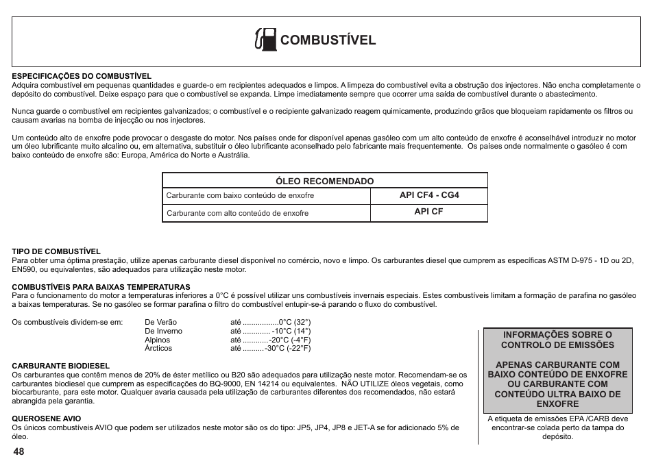 Combustível | Kohler KD425-2 User Manual | Page 48 / 136