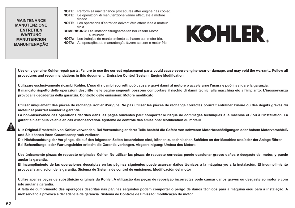 Kohler KD425-2 User Manual | Page 62 / 136