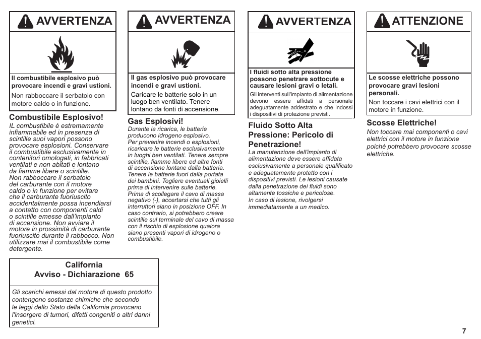 Attenzione, Avvertenza | Kohler KD425-2 User Manual | Page 7 / 136