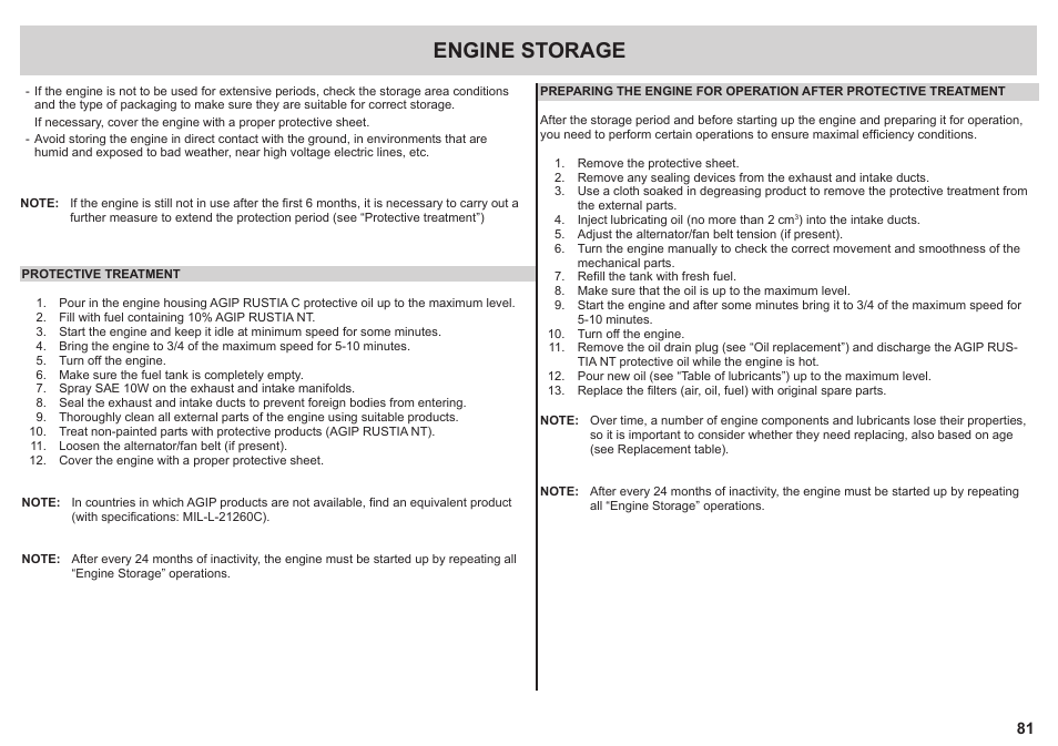 Engine storage | Kohler KD425-2 User Manual | Page 81 / 136