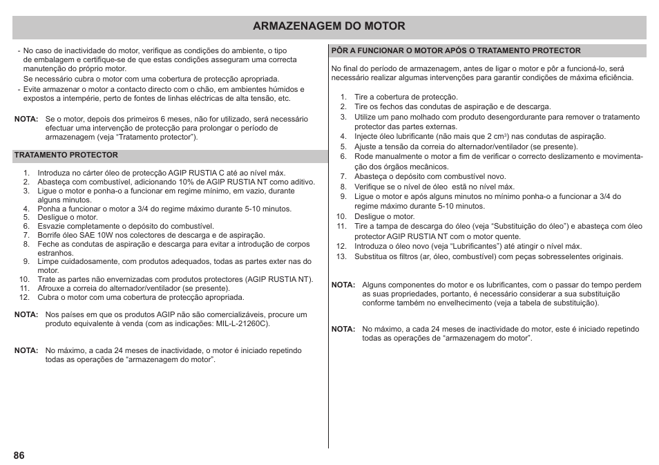 Armazenagem do motor | Kohler KD425-2 User Manual | Page 86 / 136