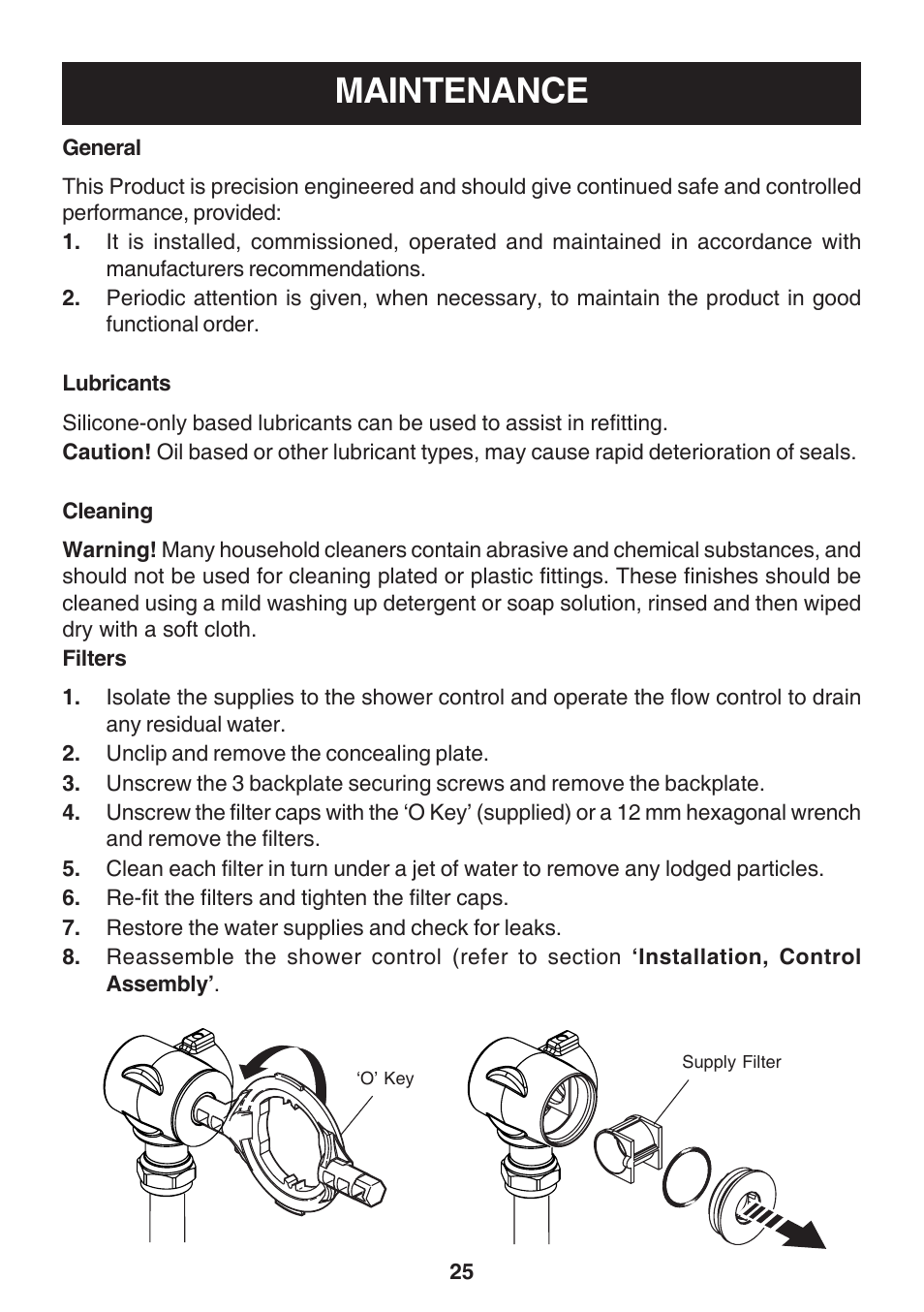 Maintenance, General, Lubricants | Cleaning, Filters, General lubricants cleaning filters | Kohler Discovery User Manual | Page 25 / 28