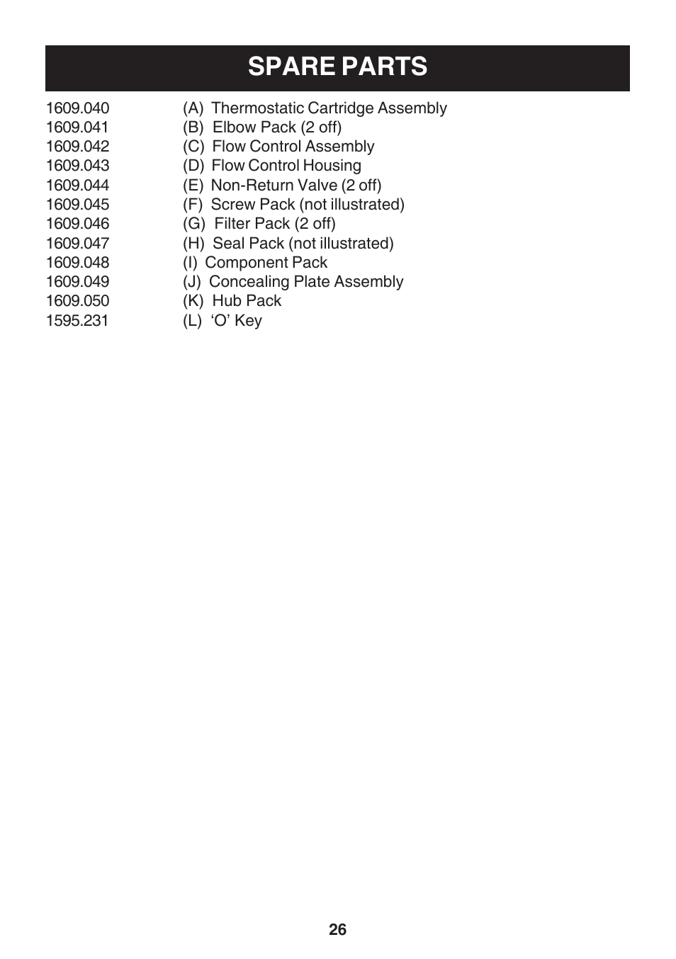 Spare parts | Kohler Discovery User Manual | Page 26 / 28