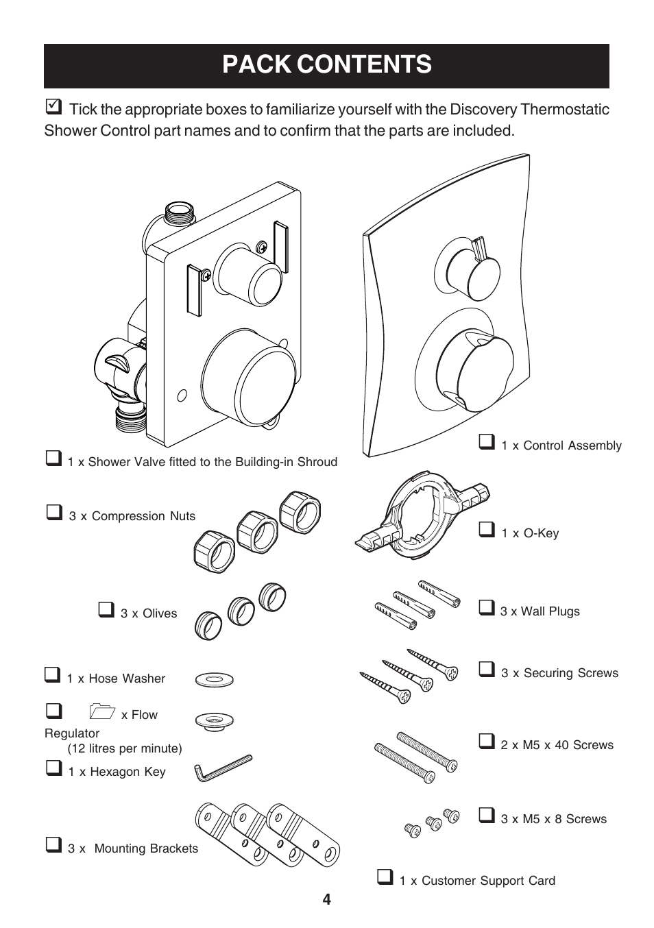 Pack contents | Kohler Discovery User Manual | Page 4 / 28