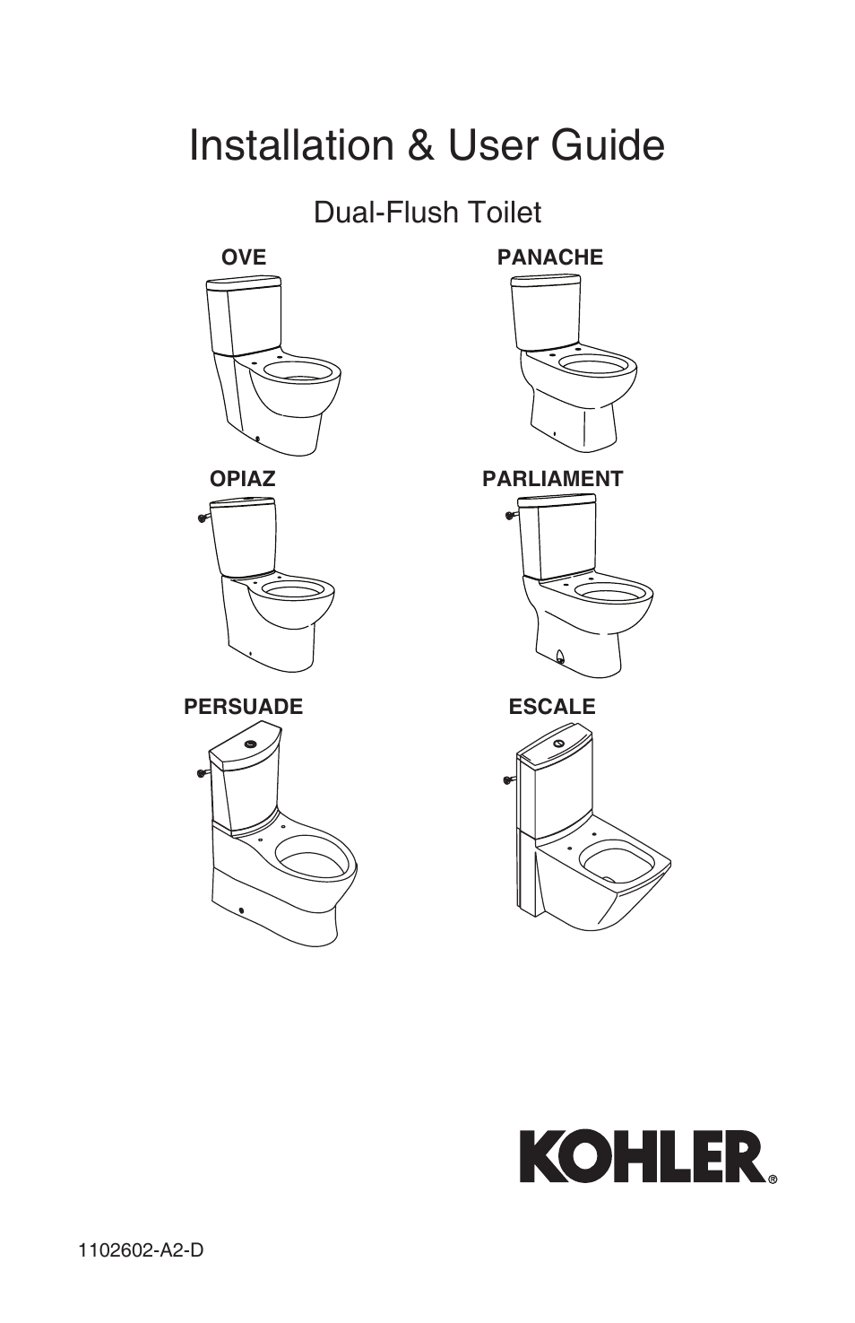 Kohler Dual-Flush	Toilet 1102602-A2-D User Manual | 12 pages