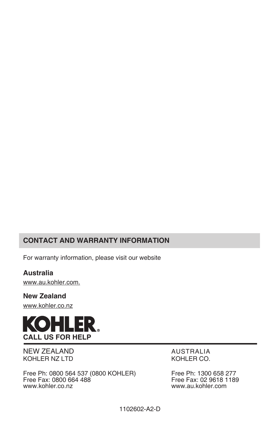 Kohler Dual-Flush	Toilet 1102602-A2-D User Manual | Page 12 / 12