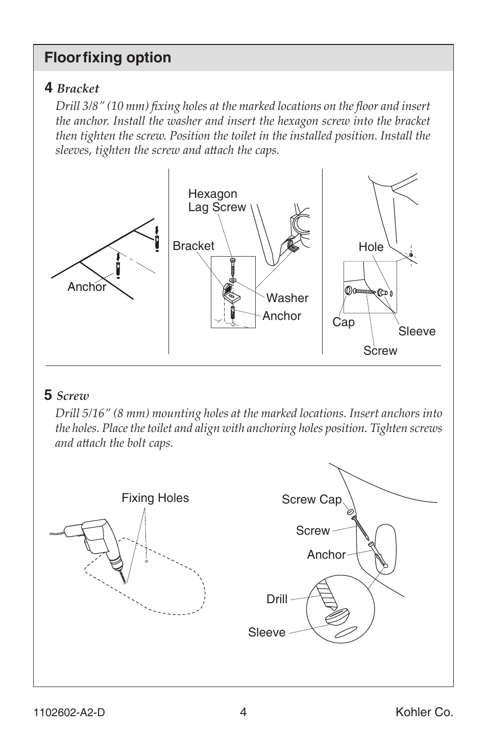 Floor fixing option 5 | Kohler Dual-Flush	Toilet 1102602-A2-D User Manual | Page 4 / 12