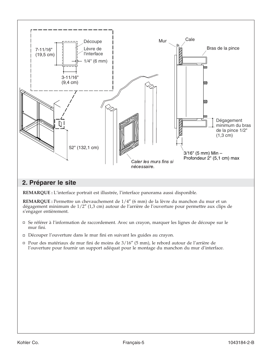 Préparer le site | Kohler Digital Interface K-684 User Manual | Page 17 / 36