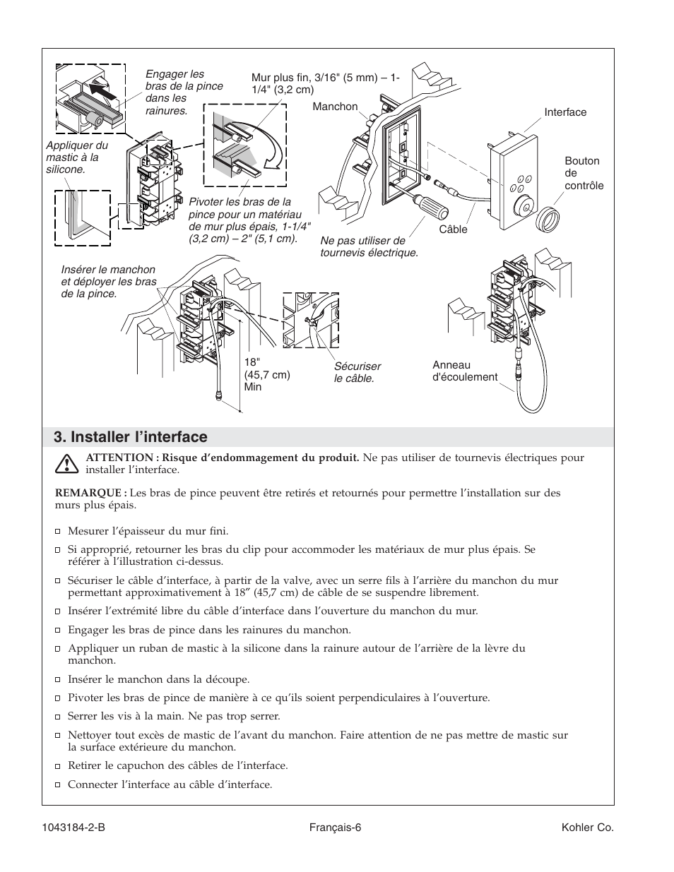 Installer l’interface | Kohler Digital Interface K-684 User Manual | Page 18 / 36