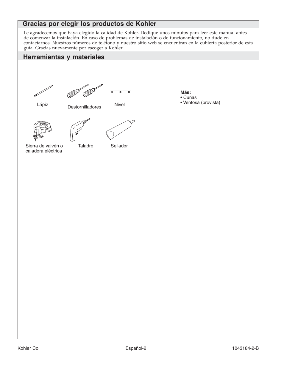 Gracias por elegir los productos de kohler, Herramientas y materiales | Kohler Digital Interface K-684 User Manual | Page 25 / 36