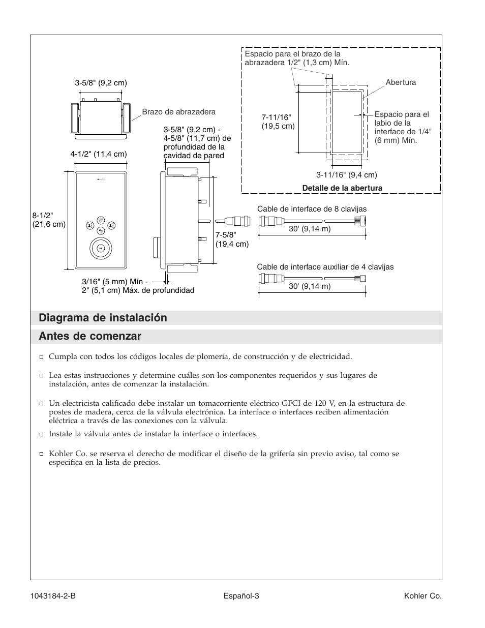 Diagrama de instalación antes de comenzar | Kohler Digital Interface K-684 User Manual | Page 26 / 36