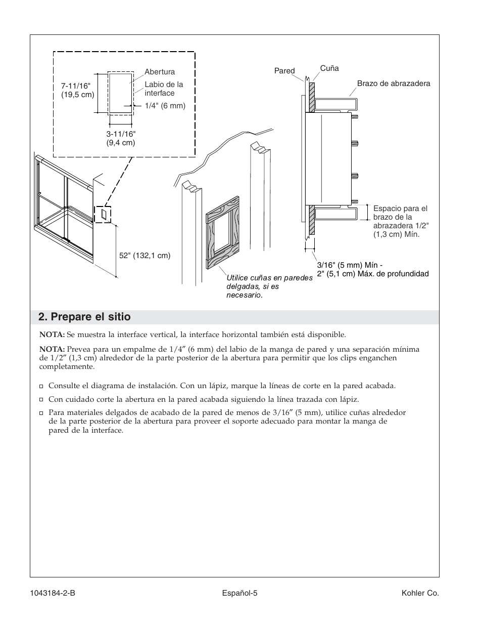 Prepare el sitio | Kohler Digital Interface K-684 User Manual | Page 28 / 36