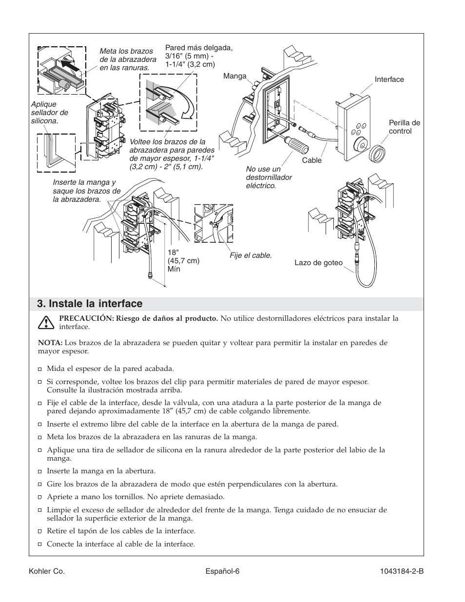 Instale la interface | Kohler Digital Interface K-684 User Manual | Page 29 / 36