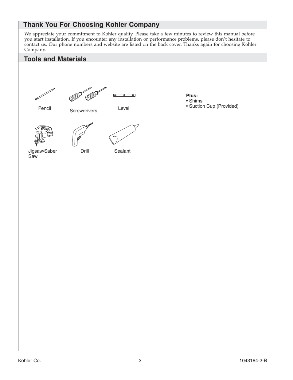Tools and materials | Kohler Digital Interface K-684 User Manual | Page 3 / 36