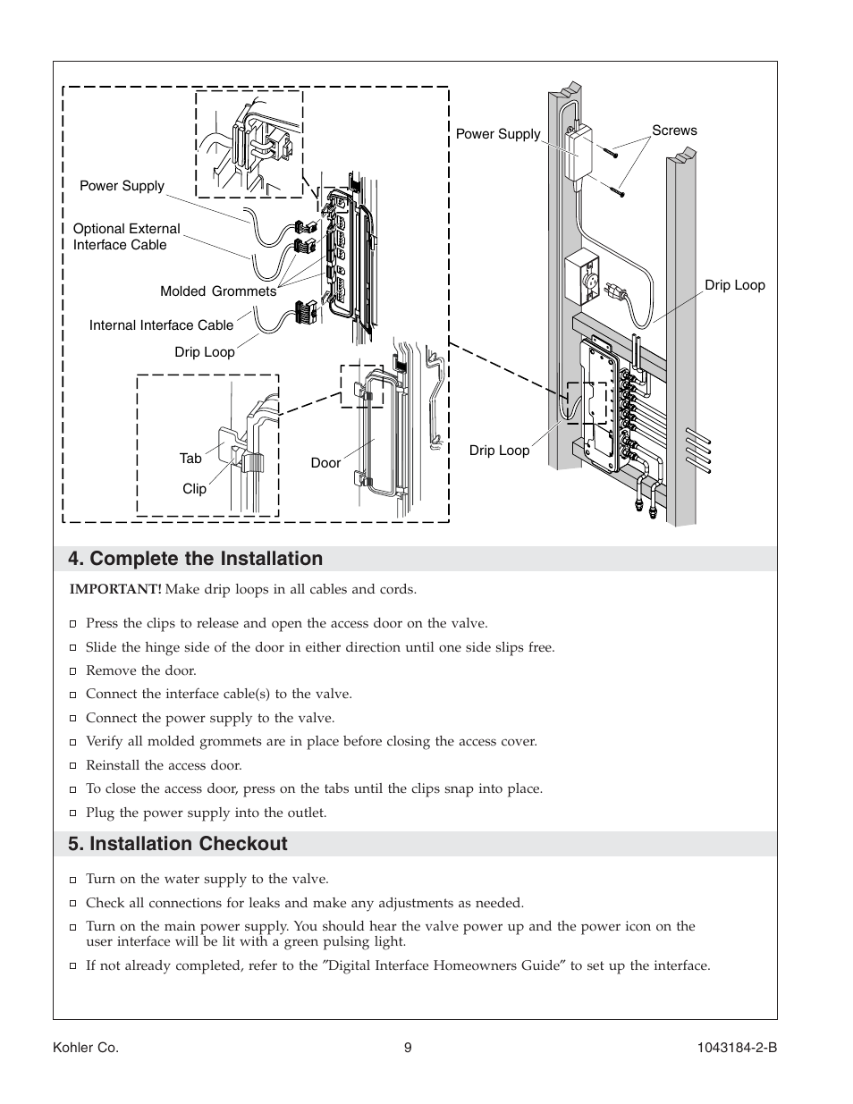 Complete the installation, Installation checkout | Kohler Digital Interface K-684 User Manual | Page 9 / 36