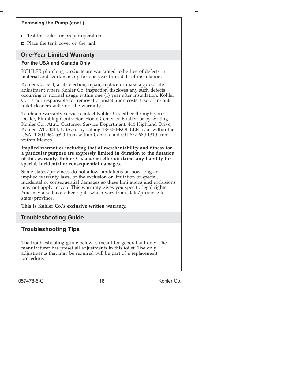 Kohler K-3393 User Manual | Page 18 / 76