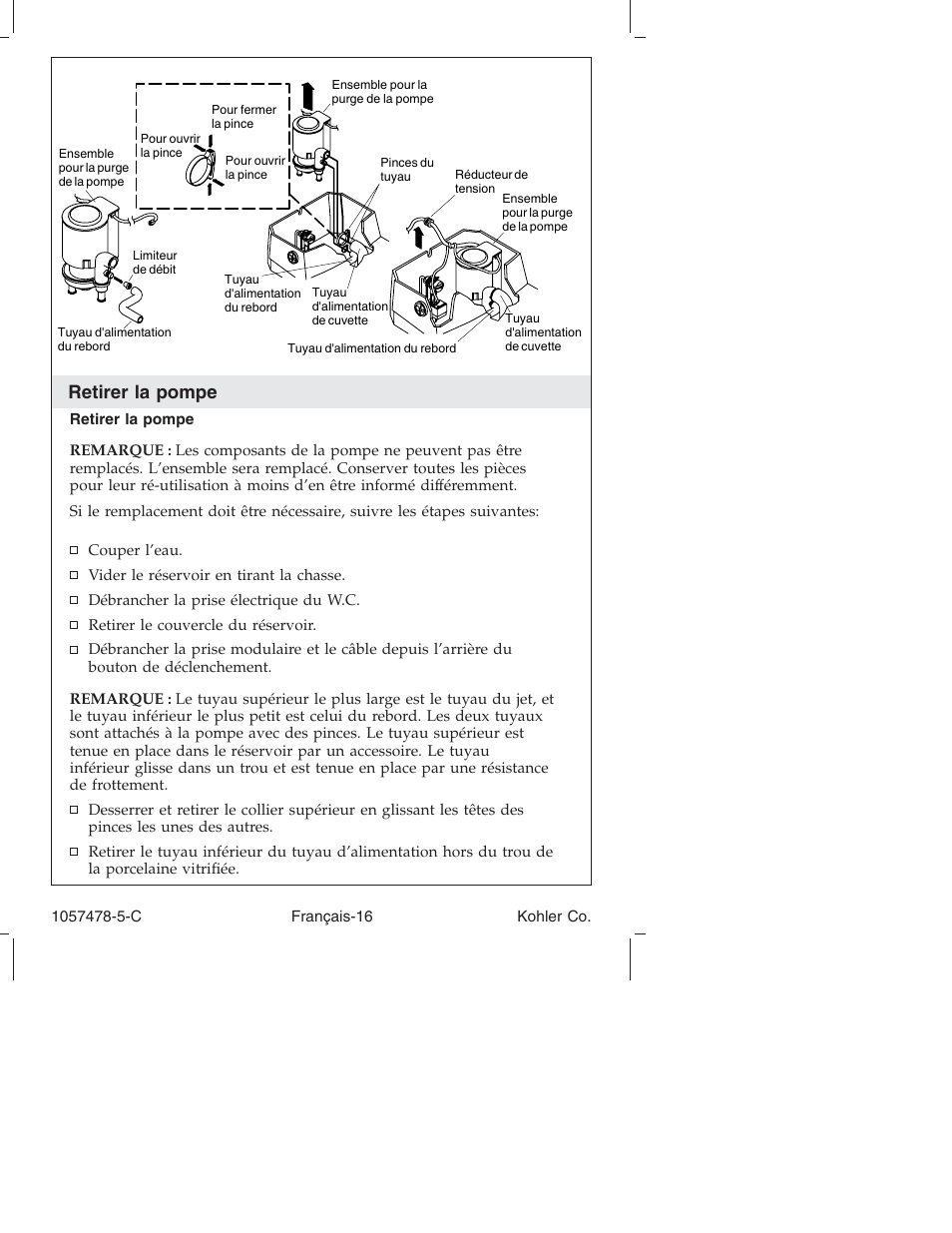 Retirer la pompe | Kohler K-3393 User Manual | Page 40 / 76