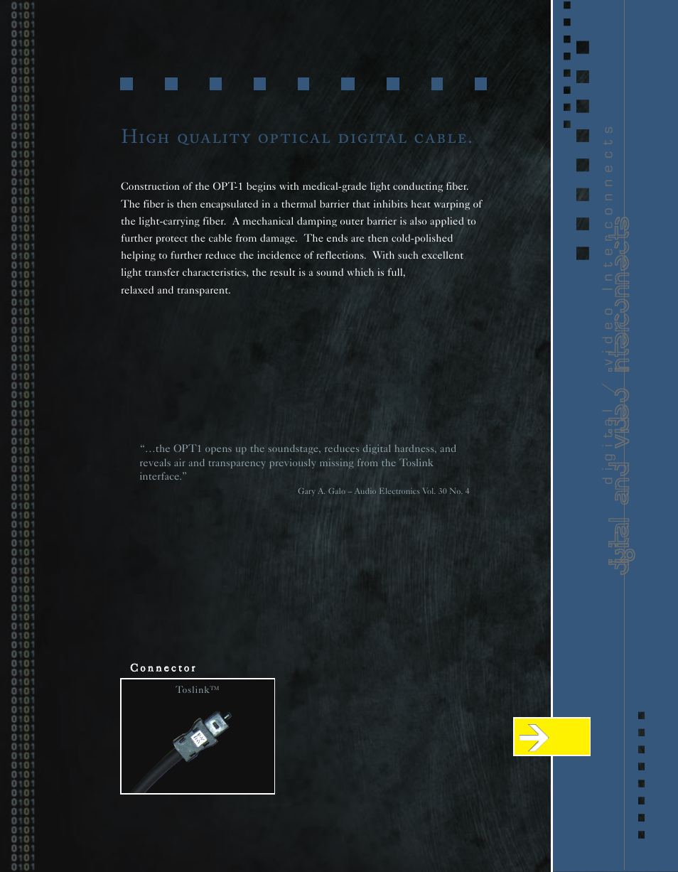Digital and video interconnects, High quality optical digital cable | Kimber Kable Music Harmony with Science PowerKordsTM User Manual | Page 33 / 84
