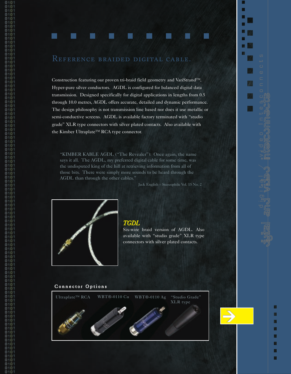 Digital and video interconnects, Reference braided digital cable, Digital / video interconnects | Ttg gd dl l | Kimber Kable Music Harmony with Science PowerKordsTM User Manual | Page 35 / 84