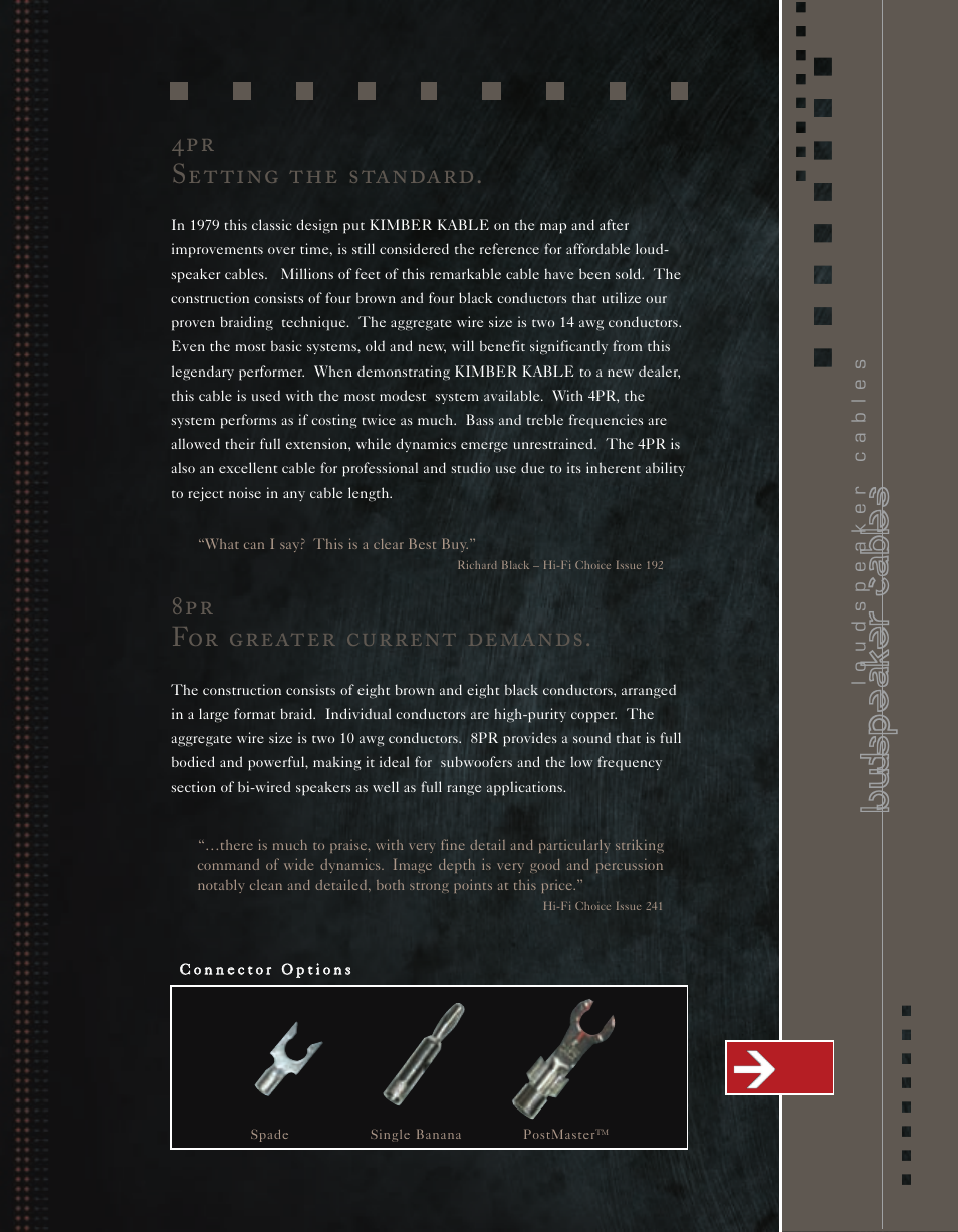 Loudspeaker cables, 4pr setting the standard, 8pr for greater current demands | Kimber Kable Music Harmony with Science PowerKordsTM User Manual | Page 45 / 84