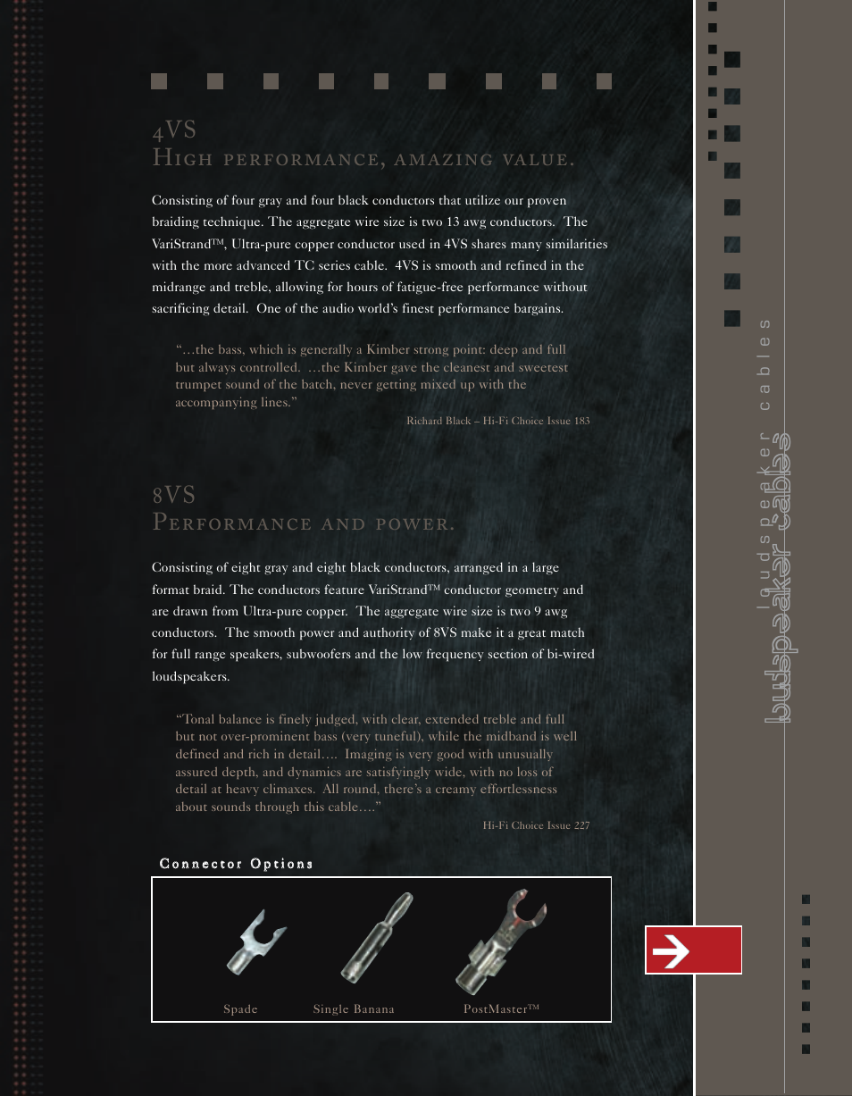 Loudspeaker cables, 4vs high performance, amazing value, 8vs performance and power | Kimber Kable Music Harmony with Science PowerKordsTM User Manual | Page 47 / 84