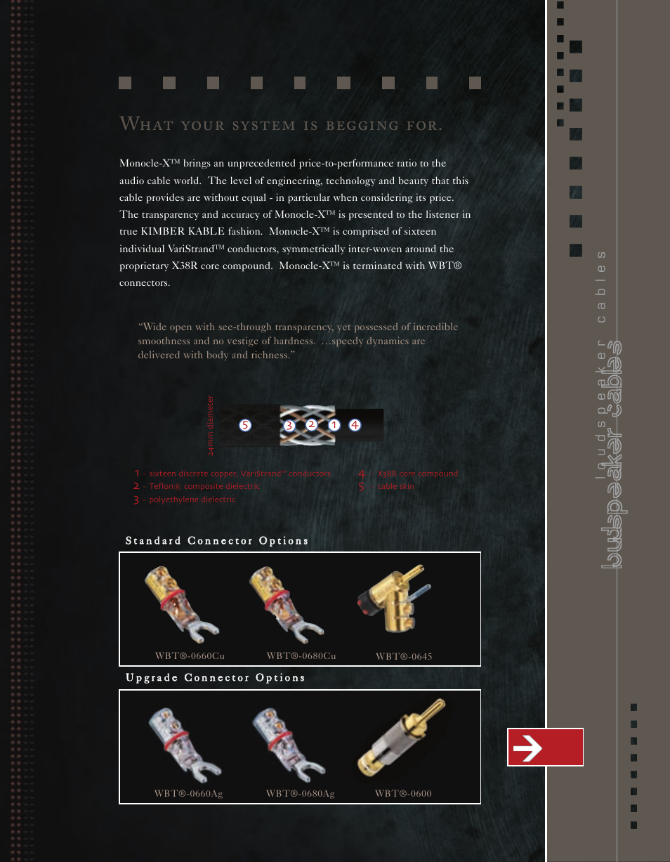 Loudspeaker cables, What your system is begging for | Kimber Kable Music Harmony with Science PowerKordsTM User Manual | Page 53 / 84